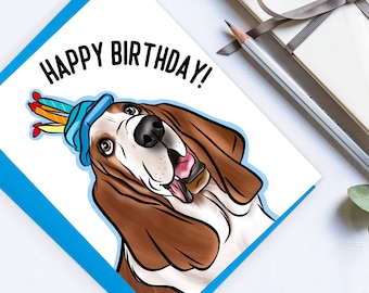 Biglietto di auguri di compleanno personalizzato per Basset Hound, regalo per amanti dei cani