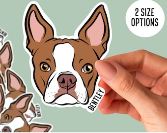 Boston Terrier Stickers/ Customised Boston Terrier Name Laptop Stickers/ Personalised Dog Owner Die Cut Stickers/ Cute Dog Face Stickers