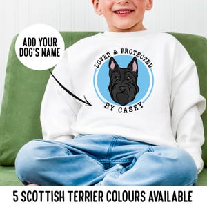 Scottish Terrier Children Sweatshirt/ Custom Dog Breed Portrait Toddler Girl Boy Jumper Personalised Scottie Owner Christmas Sweatshirt Gift