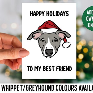 Whippet-Weihnachtskarte / maßgeschneiderte Windhund-Gesicht-Grußkarte / süße Whippet-Liebhaber-frohe Weihnachten-festliche Karte / personalisierte Hundekarte