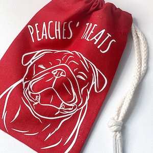 Personalisierter Hunde Leckerli Beutel / Kordelzug Weihnachten Leckerli Beutel / Umriss Haustier Zeichnung / Rote Baumwolltasche / Hund ausgeführt und Training / Hund Mama Geschenk