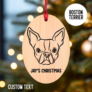 Boston Terrier Christmas Tree Ornament/Boston Terrier Portrait Name Outline Art Festive Tree Decoration/Dog Breed Custom Festive Gift Idea