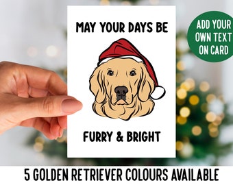 Tarjeta de Navidad Golden Retriever / Tarjeta de felicitación de perro de mensaje personalizable / Tarjeta de ilustración de Golden Retriever / Tarjeta festiva para dueño de perro