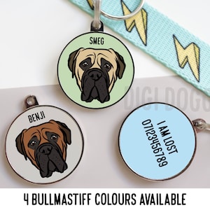 Bullmastiff Dog ID Tag/ Personalised Bull Mastiff Face Portrait Tag/ Custom Dog Breed Name Collar Tag/ Pet Owner Gift/ Bully Identity Tag