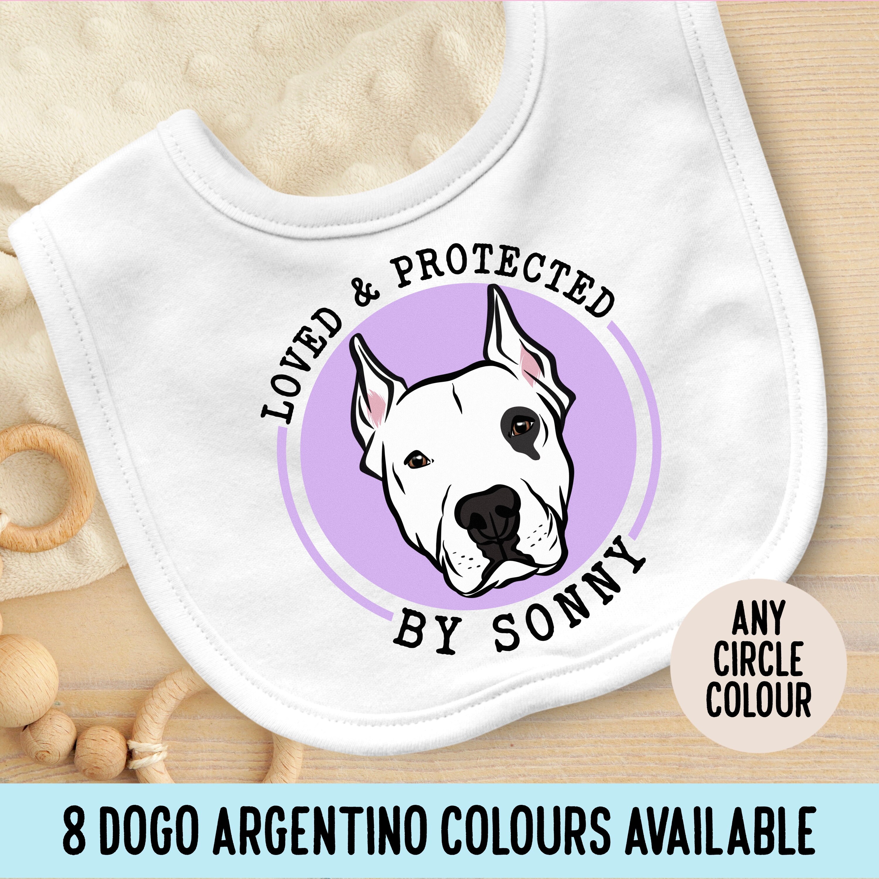 Dogo Argentino Baby Bib/ Personalised Dog Face Portrait Baby Bib/ Customised Pet Print Cotton Bib/ Dogo Argentino Owner Baby Shower Gift