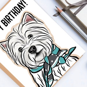 Biglietto di compleanno West Highland Terrier/Biglietto d'auguri di razza canina/Biglietto Westie bianco personalizzato/Biglietto di buon compleanno per cani/Biglietto di simpatia per animali domestici