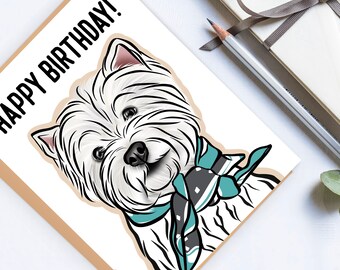 Personalized Westie Birthday Card: Hand-Drawn Dog Greeting Card