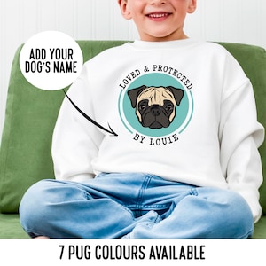 Pug Face Kids Sweatshirt/ Cute Pug Portrait Crewneck Child Jumper/Dog Breed Portrait Junior Sweater/Pug Owner Lover Birthday/Pug Family Gift