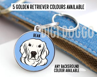 Golden Retriever ID Tag: Personalized Dog Face Name Tag