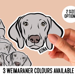 Autocollants de visage de Braque de Weimar / Autocollants personnalisés de nom de chien découpés / Autocollants d'illustration de race de chien personnalisés / Conception d'autocollant d'ordinateur portable Braque de Weimar