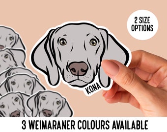 Weimaraner Face Stickers/ Personalised Dog Name Die Cut Stickers/ Custom Dog Breed Illustration Stickers/ Weimaraner Laptop Sticker Design