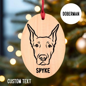 Doberman Christmas Wooden Ornament/Custom Doberman Pinscher Name Outline Art Tree Decor/ Bespoke Dog Breed Portrait UV Printing Festive Gift