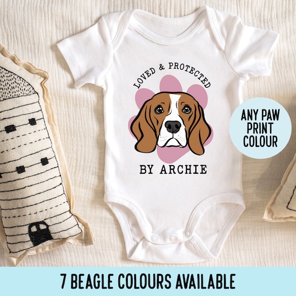 Beagle bebé crecer personalizado lindo bebé ducha perro regalo personalizado Beagle cara bebé body dueño del perro regalos de bebé Beagle nombre imprimir chaleco de bebé