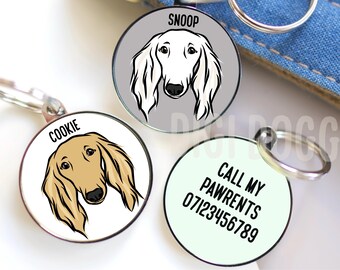 Custom Feathered Saluki ID Tag: Personalised Arabian Hound Collar Identity Tag