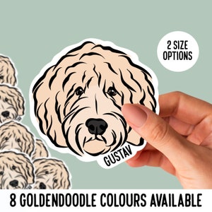Autocollants personnalisés Goldendoodle/autocollants personnalisés visage de chien griffonnage mignon/autocollants pour ordinateur portable nom du propriétaire de l'animal de compagnie/lot d'autocollants amoureux des chiens