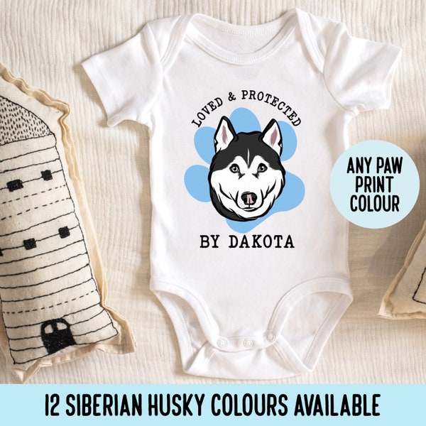 Siberian Husky Baby Onesie Personnalisé Husky Face Baby Grow Custom Husky Name Baby Vest Cute Husky Owner Gift for Baby Shower Husky Onesie