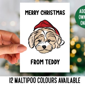 Leuke Maltipoo kerstkaart / gepersonaliseerde boodschap hond wenskaart / kleine hondenras feestelijke kaart / Maltipoo eigenaar kaart / hondenliefhebber kaart