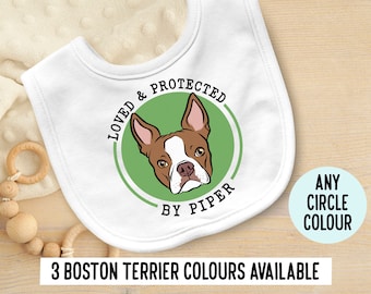 Boston Terrier Baby Bib/ Personalised Dog Face Portrait Bib/ Customisable Baby Shower Pet Gift/ Cute Boston Terrier Owner Baby Burb Cloth