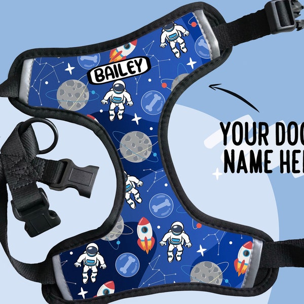 Space Print Dog Harness/ Adjustable Pet Harness/ Personalised Dog Name Harness/ Galaxy Themed Step-In Dog Harness/ No Pull Harness