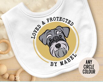 Miniature Schnauzer Baby Bib/ Personalised Schnauzer Face Baby Dribble Bib/ Custom White Dog Portrait Bib/ Schnauzer Owner Baby Shower Gift