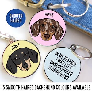 Dachshund ID Tag/ Custom Dog Face Portrait Tag/ Cute Sausage Dog Tag/ Personalised Pet Name Tag/ Dachshund Collar Tag/ Pet Loss ID Tag