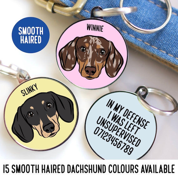Custom Dachshund Portrait ID Tag: Personalized Sausage Dog Collar