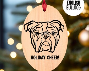 Bulldogge Weihnachtsschmuck: UV Gedrucktes Hinoki Holz Hunde Portrait
