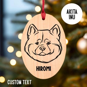Akita Inu Christmas Tree Ornament/ Personalised Japanese Akita Inu Name Outline Art Festive Tree Wood Decoration/ Dog Portrait Festive Gift