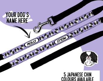 Japanische Kinnleine / Leine mit individuellem Hundegesichtsmuster / Kurzleine für kleine Hunde / Geschenk für japanischen Kinnbesitzer / Persönliche Geschenkidee für Hunde