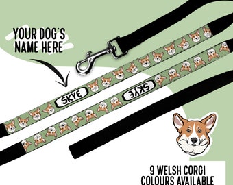 Personalised Corgi Dog Leash/ Custom Corgi Face Dog Lead/ Dog Breed Name Walk Accessory/ Unique Gift For Corgi Owner/ Bespoke Dog Lover Gift