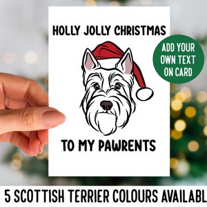 Carte de vœux Scottish Terrier/ Carte de Noël personnalisée de race de chien/ Carte de vœux festive pour portrait d’animal de compagnie/ Carte d’amant de propriétaire de Terrier écossais