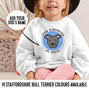 Staffordshire Bullterrier Kinder Sweatshirt / personalisierte Staffie Porträt Kinder Pullover / Staffy Custom Rundhalspullover / Hund Familien Geschenk