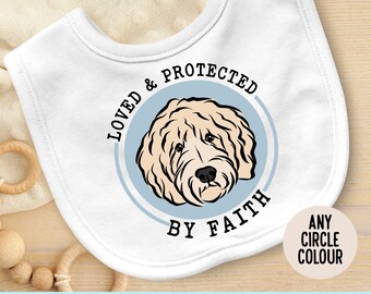 Personalised Goldendoodle Baby Bib/ Cute Dog Face Name Baby Towel Bib/ Custom Baby Girl Baby Boy Bib/ Goldendoodle Owner Baby Shower Gift