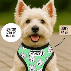 West Highland Terrier Harness Personalised Westie Face Pattern Harness Custom Dog Step In Harness for Westie Owner Cute Westie Gift Idea