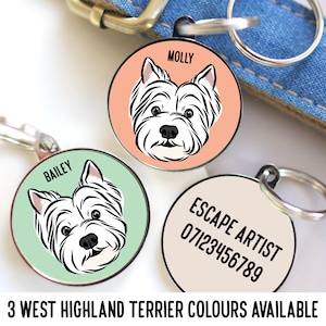 West Highland Terrier ID Tag/ Personalised Dog Breed Collar Tag/ Westie Name Tag/ Dog Microchip Tag/ Pet Identity Tag/ Westie Owner Gifts