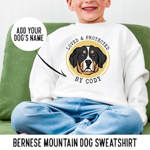 Bernese Mountain Dog Kids Sweatshirt/ Personalised Dog Breed Children Jumper/ Dog Portrait Sweater Gift/ Pet Illustration Crewneck Jumper