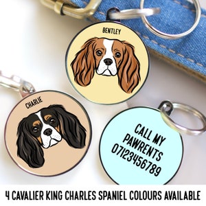 Cavalier King Charles Spaniel ID Tag/ Personalised Cute Dog Face Tag/ Custom Cavalier Name Tag/ Pet Portrait Collar Tag/ Dog Identity Tag