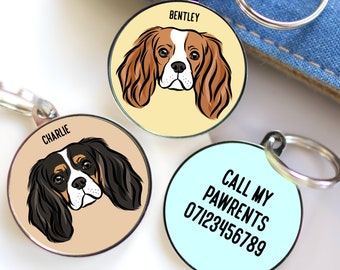 Cavalier King Charles Spaniel ID Tag/ Personalised Cute Dog Face Tag/ Custom Cavalier Name Tag/ Pet Portrait Collar Tag/ Dog Identity Tag