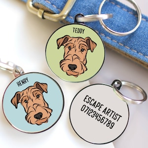 Airedale Terrier ID Tag/ Personal Dog Name Collar Tag/ Custom Bingley Terrier Face Tag/ Cute Waterside Terrier Owner Gift/ Pet Identity Tag