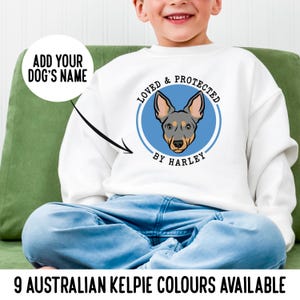 Australischer Kelpie Kinder Sweatshirt / Geliebt & geschützt von Kelpie Gesicht Pullover / Hunde Druck Kinder Pullover / Hunde Geschenke für Jungen / Kleinkind Pullover