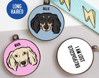 Personalized Long Haired Dachshund ID Tag: Custom Metal Sausage Dog Collar