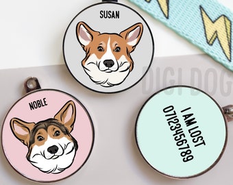 Corgi ID Tag Personalised Welsh Corgi Collar Tag Customised Dog Face Metal Tag Cute Corgi Owner Lover Gift Pembroke Corgi Name Identity Tag