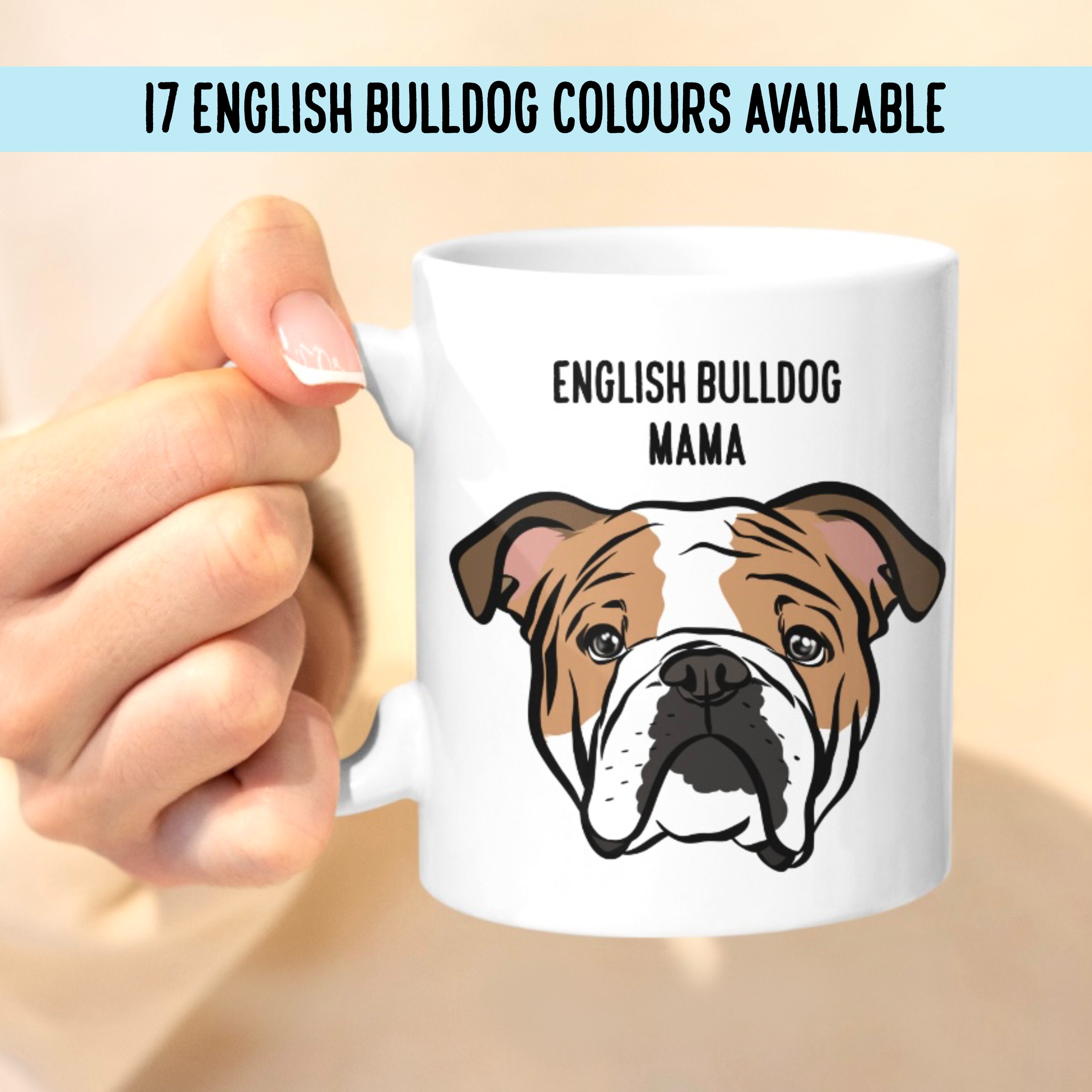 Tazza In Ceramica Bully British Bulldog - Acquerello Colorato - Regalo 311 Ml - Blu
