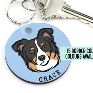 Border Collie Face Keyring Personalised Sublimation Dog Art Keychain Border Collie Name Key Accessory Customised Border Collie Lover Gift