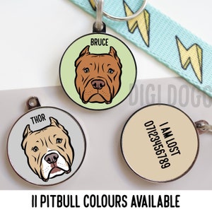 Pitbull Dog ID Tag/ Customised Pitbull Face Collar Tag/ Personalised American Pitbull Name Tag/ Cropped Ears Pitbull Tag/ Pitbull Owner Gift