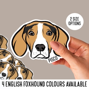 Englischer Foxhound Aufkleber / benutzerdefinierte Hunderasse Gesicht Aufkleber Design mit Name / Hund Laptop Tablet Aufkleber / englischer Foxhound personalisierte Geschenke