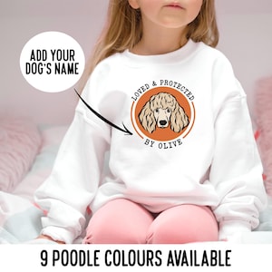 Poodle Face Kids Sweatshirt/ Personalised Standard Poodle Breed Youth Jumper/ Poodle Dog Gift Ideas for Children/ Pet Illustration Sweater