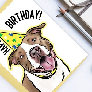 Pitbull Hond Verjaardagskaart / Gepersonaliseerde Hondenras Wenskaart / Huisdier Portret Gelukkige Verjaardagskaart / Pittie Lover Card / Hond Illustratie