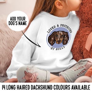 Long Haired Dachshund Kids Sweatshirt/ Custom Sausage Dog Kids Jumper Gift/ Personalised Dachshund Breed Children Sweater/ Dachshund Jumper
