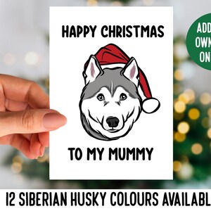 Biglietto di auguri di Natale con Husky siberiano Biglietto d'auguri personalizzato con faccia di Husky Biglietto di auguri per cani con cappello da Babbo Natale Biglietto di buon Natale per proprietario di husky festivo